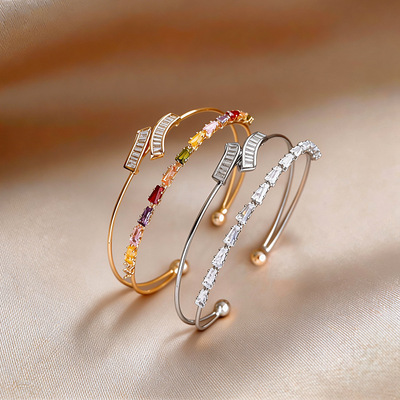 欧美重工锆石双层开口手镯