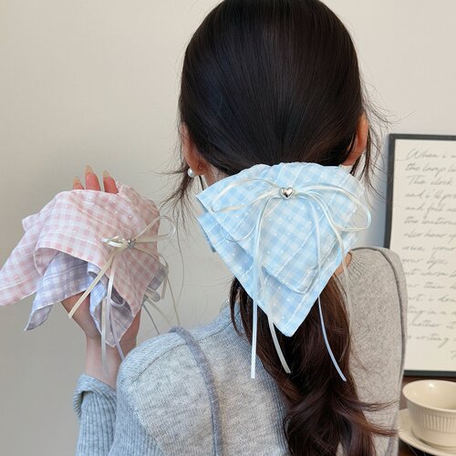 韩系气质格子方巾发圈女