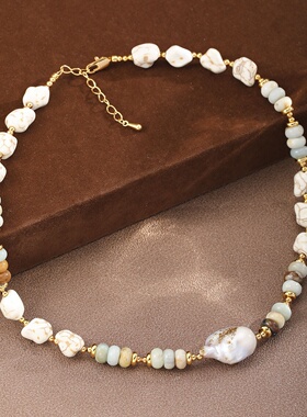Chinese Gemstone Necklace, Pearl Minimalist Chain