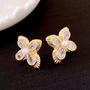 Silver Flower Pearl Earrings Elegant Luxury Chic Studs