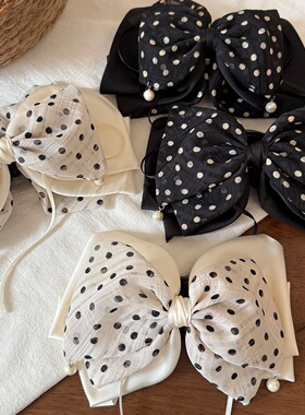 Black Polka Dot Bow Hair Claw Clip Lazy Chic Hair Accessory
