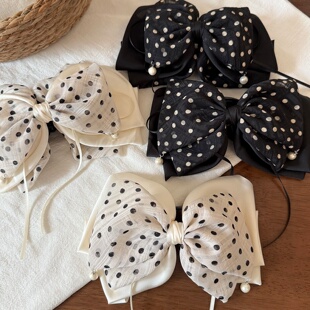 Black Polka Dot Bow Hair Claw Clip Lazy Chic Hair Accessory