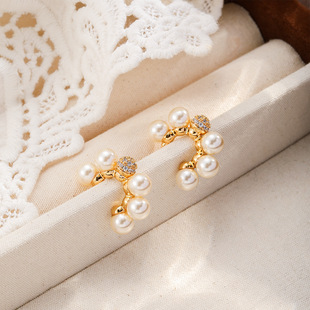 925 Silver Korean 18K Gold Pearl Hoop Earrings, Luxury Studs