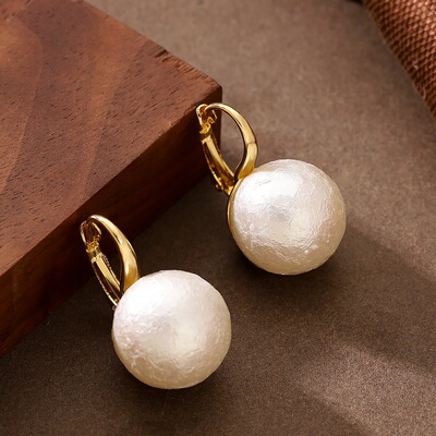 法式温柔优雅褶皱珍珠棉花珠耳扣