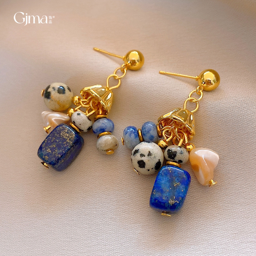 国风原创设计天然虎眼石耳钉