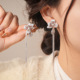 Sparkling Pearl Zircon Korean Flower Tassel Stud Earrings