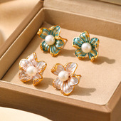 Pearl Floral Earrings Freshwater Full Zircon Vintage Studs