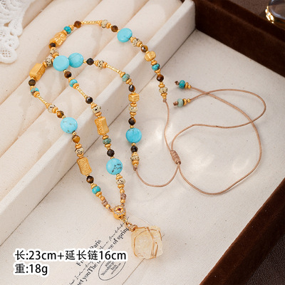 黄水晶原石蓝松石虎眼石项链耳环