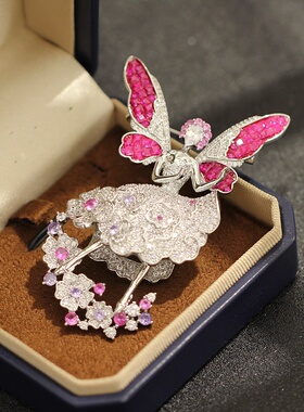 Luxury Crystal Fairy Brooch Pink Floral Rhinestone Coat Pin