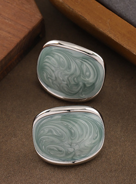 Handmade Studs, Marbled Enamel Geometric Luxury Earrings