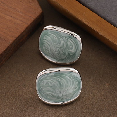 跨境简约手工滴釉晕染几何耳钉