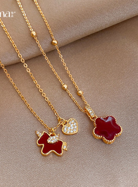 红色滴釉爱心本命年小马项链