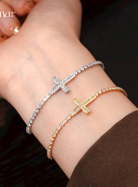 法式简约锆石十字架抽拉式手链