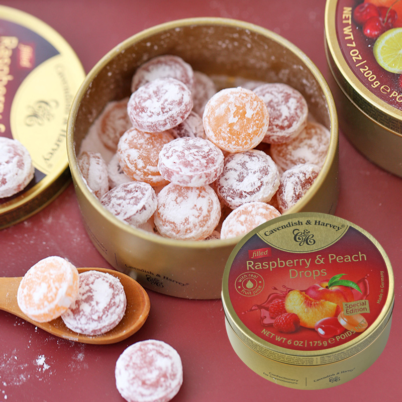 德国进口嘉云蜜桃树莓味嘉云糖夹心水果硬糖喜糖铁盒罐礼盒送礼
