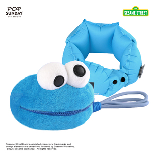 POP SUNDAY芝麻街甜饼怪充气颈枕旅行便携外出汽车U颈枕收纳挂件