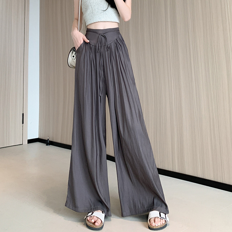 阔腿裤女2025夏季薄款新款褶皱慵懒风细带秋冬高腰日系休闲拖地裤