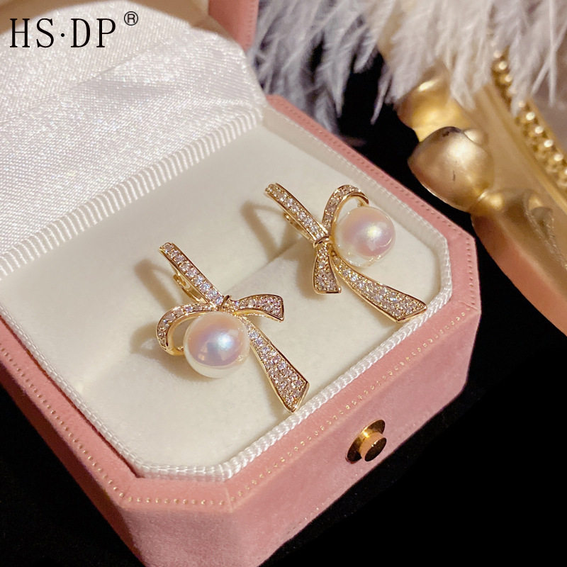 夏季新款潮微镶锆石蝴蝶结珍珠耳扣女网红设计感耳环高质量,饰品/流行首饰/时尚饰品新,耳钉,淘宝优惠券,粉丝福利购,淘宝优惠卷