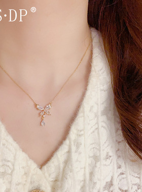 小众设计感微镶锆石蝴蝶水滴项链轻奢时尚颈链精致百搭锁骨链