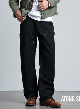 ATONG阿瞳已脱浆16oz美式B01版型重磅双膝帆布工装裤男直筒伐木裤