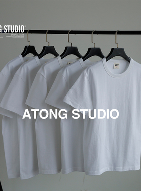 阿瞳牛社ATONG270g合身版阿美咔叽重磅短袖t恤男32支二本针新疆棉