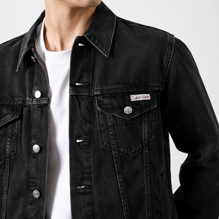 阿瞳牛社Calvin 黑色翻领夹克简约舒适休闲牛仔外套春秋 Klein男士
