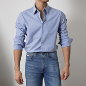 Klein新款 休闲长袖 弹力条纹衬衣男士 衬衫 商务正装 阿瞳牛社Calvin