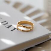 不掉色 双层简约金色线条戒指女食指叠戴指环设计师高级小众潮