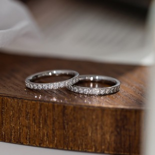 不掉色~超闪整圈银色微镶锆石戒指女指环食指可叠戴轻奢高级配饰