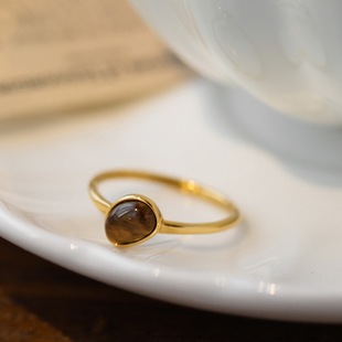 不掉色 小众复古精致豌豆虎眼石戒指女指环食指高级感设计礼物