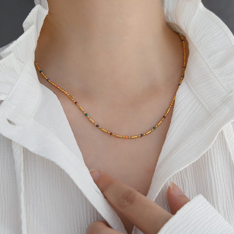 彩色滴油珠镀18K金项链不掉色