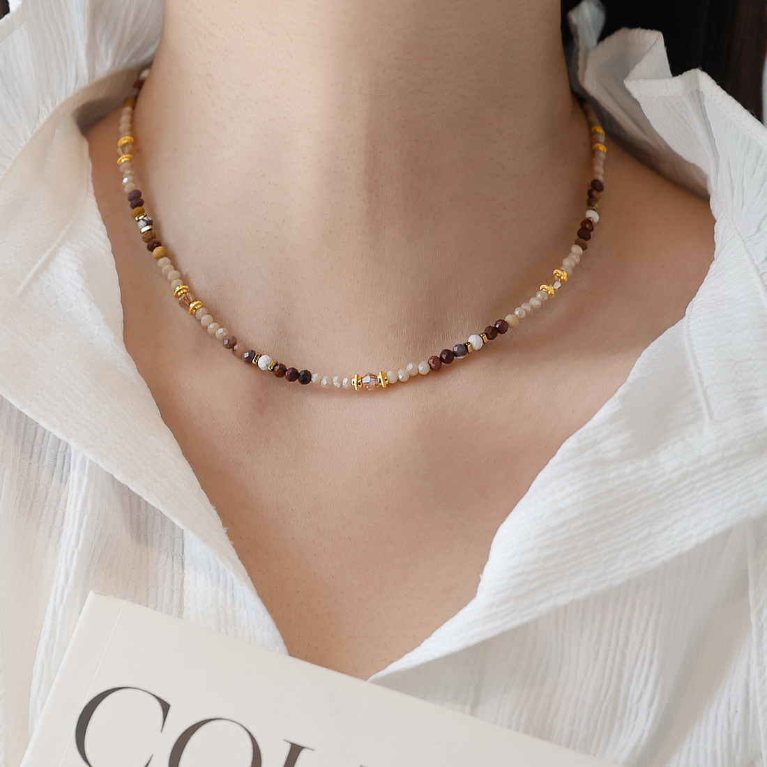 小众轻奢卡布奇诺 天然石串珠叠戴小葫芦项链女in简约法式复古