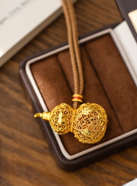 金店同款古法镂空掐丝葫芦项链