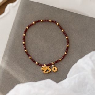 不掉色~设计感小众轻奢红尖晶串珠马上有钱手链女轻奢高级百搭