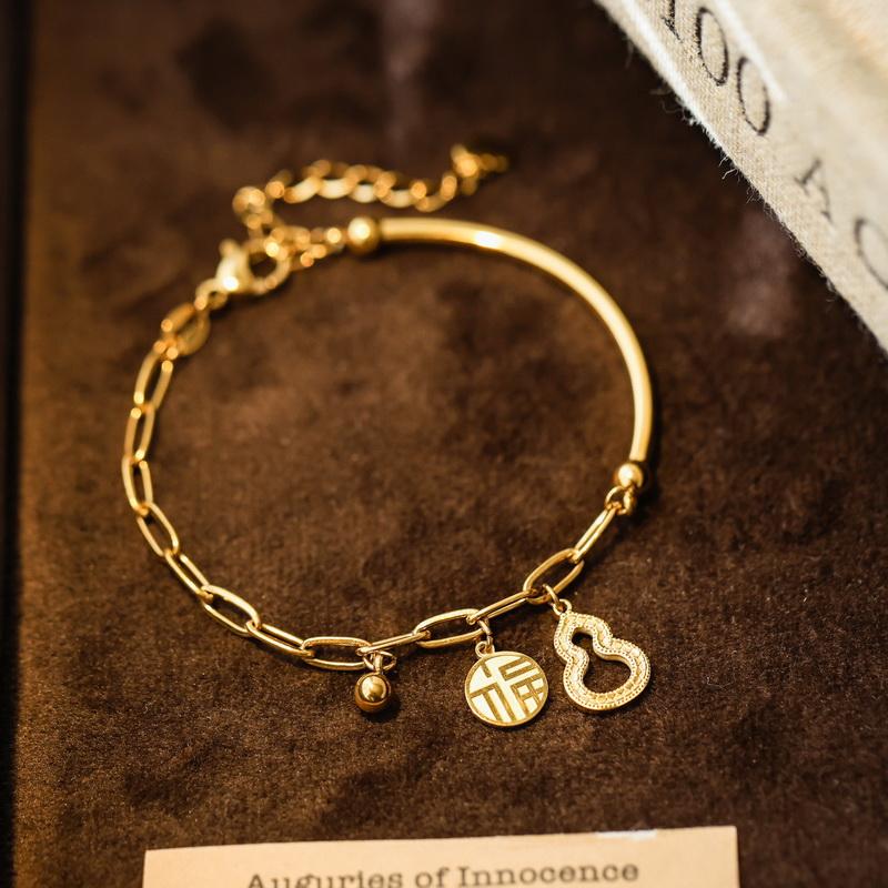 不掉色镂空如意葫芦福牌手链