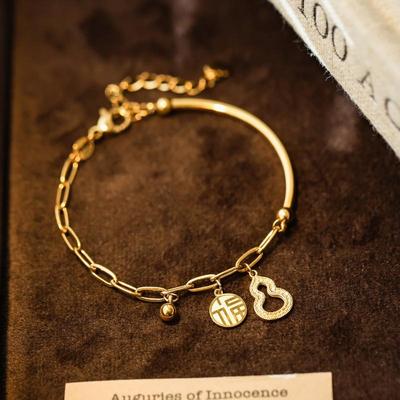 不掉色镂空如意葫芦福牌手链