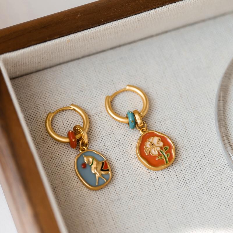 新中式复古小众设计花朵耳环