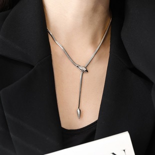 不掉色 设计感灵蛇锆石项链女锁骨链蛇骨银色颈链复古高级时尚