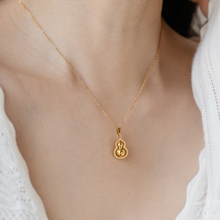 不掉色可水洗 轻奢镀18K金旋转小葫芦吊坠项链女锁骨链毛衣链礼物
