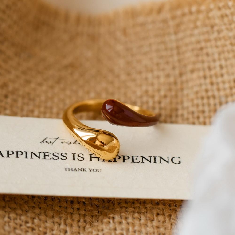 安可拉红小众设计感金色开口戒指