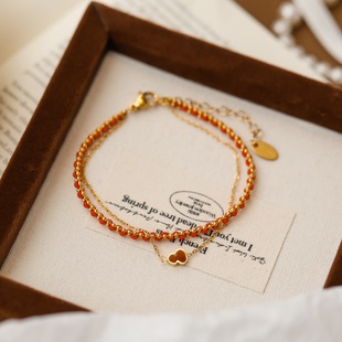 不掉色~小众叠戴双层红葫芦红绳编织手链手绳女新年本命年配饰