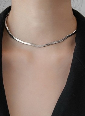 不掉色！设计感极简轻奢小众银色颈链高级蛇骨链女夏项链锁骨链