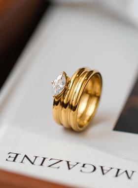 欧美复古不掉色马眼锆石戒指