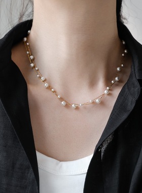 双层正圆珍珠满天星项链