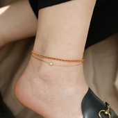 不掉色 双层编织红绳锆石脚链脚绳女叠戴小众设计感高级礼物时尚