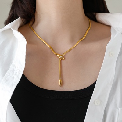 不掉色~美杜莎高级感金色蛇骨锆石蛇头蛇骨项链女小众轻奢锁骨链