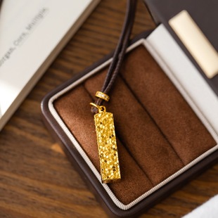 金店同款~新中式碎冰冰金条方形吊坠项链女简约气质毛衣链礼物