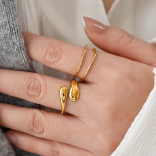 ins风小众轻奢金色双层不规则弯曲戒指女指环食指中指叠戴高级感