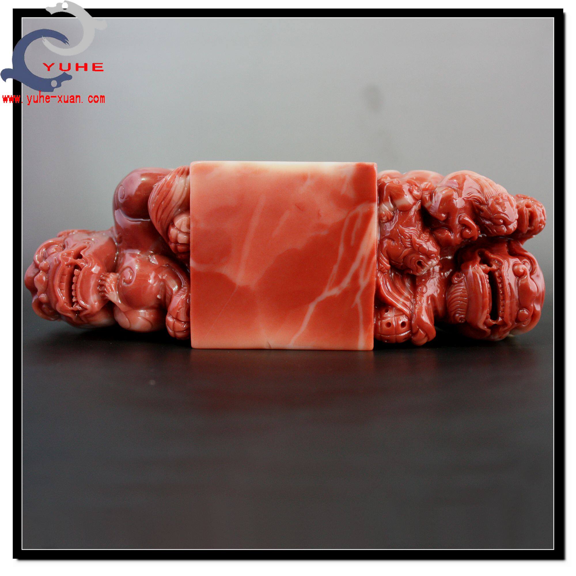 寿山石印章 芙蓉石 手工雕刻 鸿运当头双头狮精品印章【裕和轩】