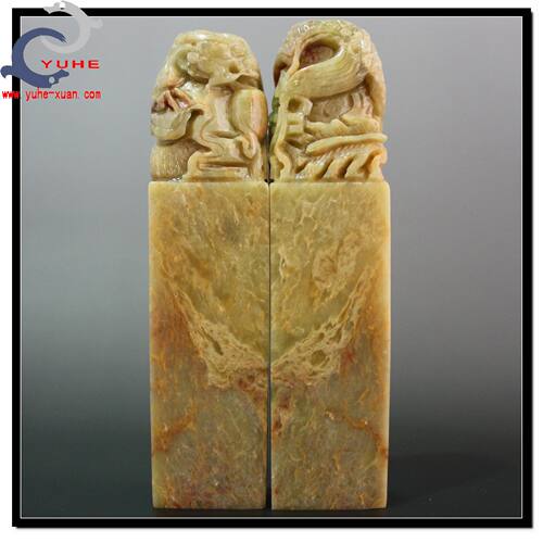 寿山石雕印章 金石篆刻 老岭石 精美龙凤对章套章【裕和轩】F6-7