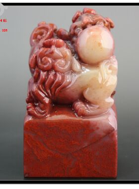 寿山石精品印章国石真品 高山朱砂石 母子狮印钮章【裕和轩】A8-1